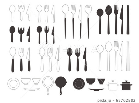 Spoon Fork Knife Plate Frying Pan Pot Stock Illustration