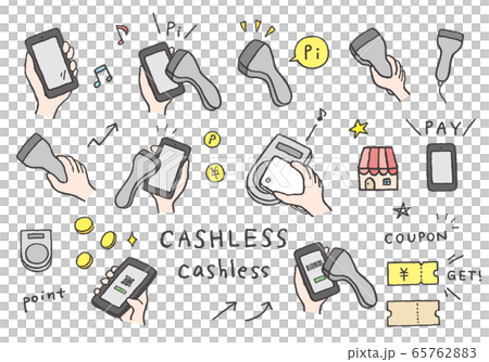 スマホ支払いにまつわる手書きイラスト（カラー） 65762883