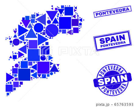 Blue Geometric Mosaic Pontevedra Province Map and Stamps Blue Geometric Mosaic Pontevedra Province Map and Stamps 65763593