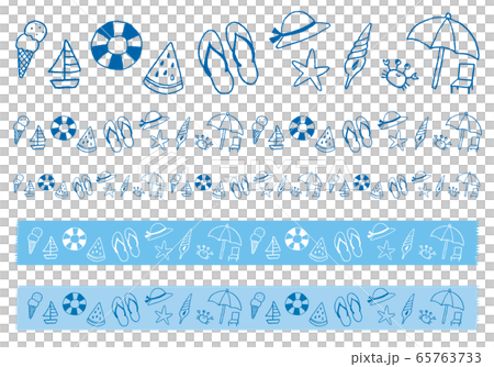夏にまつわる手描きイラストの飾り罫とマスキングテープ 65763733