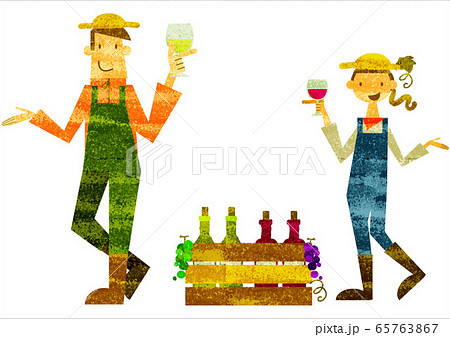 ワイナリー夫婦　ヌーボー出荷　水彩テクスチャ 65763867