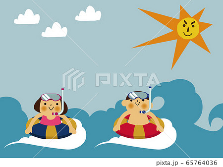 海水浴のイメージ 泳ぐ子供 海で泳ぐ男の子と女の子 のイラスト素材