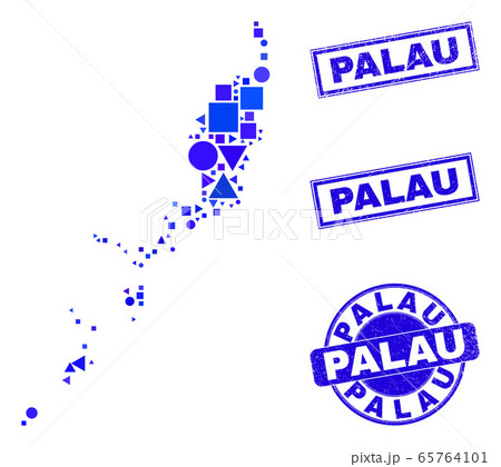 Blue Geometric Mosaic Palau Map and Stamps 65764101