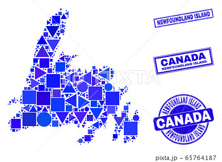 Blue Geometric Mosaic Newfoundland Island Map and Stamps 65764187