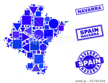 Blue Geometric Mosaic Navarra Province Map and Seals 65764269