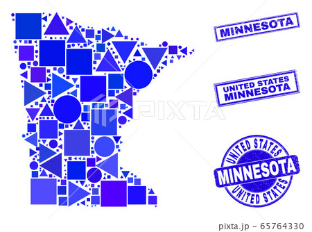 Blue Geometric Mosaic Minnesota State Map and Stamps 65764330