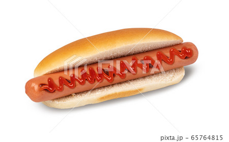 Hot dog with ketchup on white Hot dog with ketchup on white 65764815