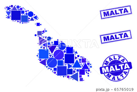 Blue Geometric Mosaic Malta Map and Seals 65765019