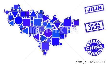 Blue Geometric Mosaic Jilin Province Map and Stamps Blue Geometric Mosaic Jilin Province Map and Stamps 65765234