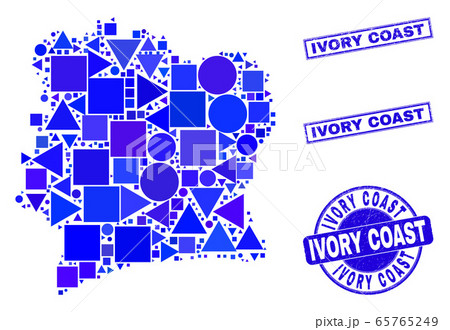 Blue Geometric Mosaic Ivory Coast Map and Seals Blue Geometric Mosaic Ivory Coast Map and Seals 65765249