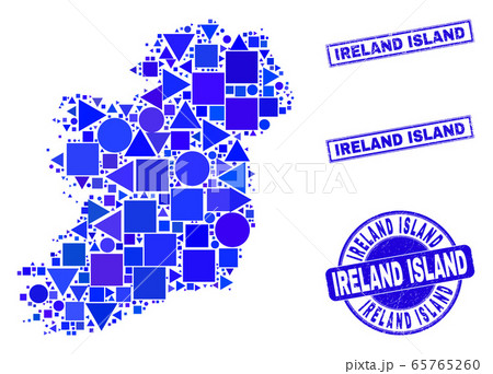 Blue Geometric Mosaic Ireland Island Map and Stamps Blue Geometric Mosaic Ireland Island Map and Stamps 65765260