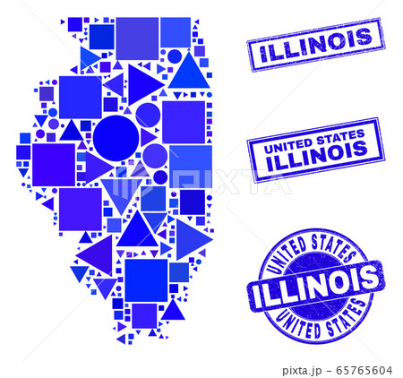 Blue Geometric Mosaic Illinois State Map and Seals 65765604