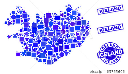 Blue Geometric Mosaic Iceland Map and Seals Blue Geometric Mosaic Iceland Map and Seals 65765606
