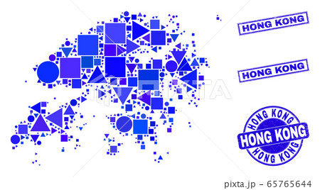 Blue Geometric Mosaic Hong Kong Map and Stamps Blue Geometric Mosaic Hong Kong Map and Stamps 65765644