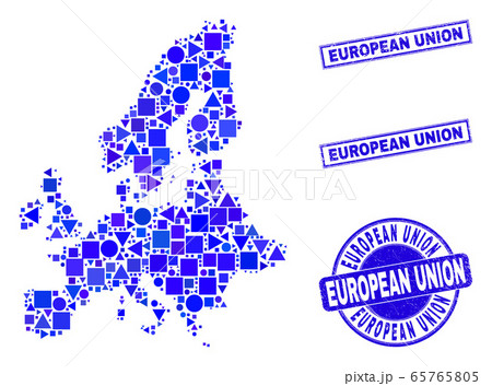 Blue Geometric Mosaic European Union Map And Sealsのイラスト素材 [65765805 ...