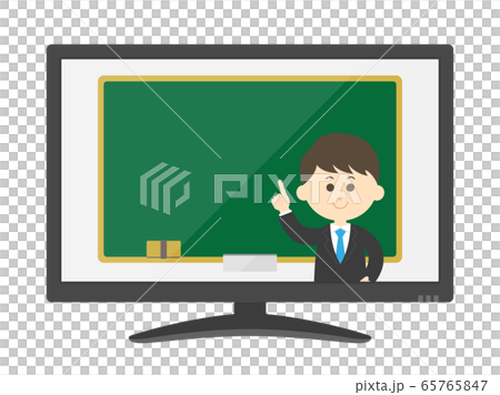 Illustration of a teacher giving an online class 65765847