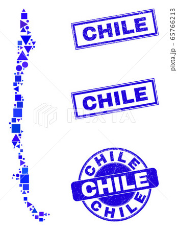 Blue Geometric Mosaic Chile Map and Seals 65766213
