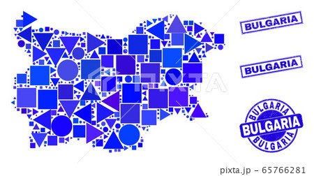 Blue Geometric Mosaic Bulgaria Map and Seals 65766281