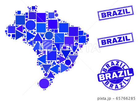 Blue Geometric Mosaic Brazil Map and Stamps Blue Geometric Mosaic Brazil Map and Stamps 65766285