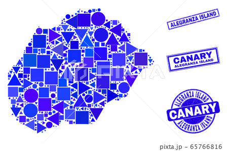 Blue Geometric Mosaic Alegranza Island Map and Stamps 65766816