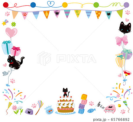 猫のお祝いフレーム 黒猫 のイラスト素材