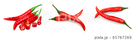 red hot chili peppers isolated on white background. Set or collection 65767269