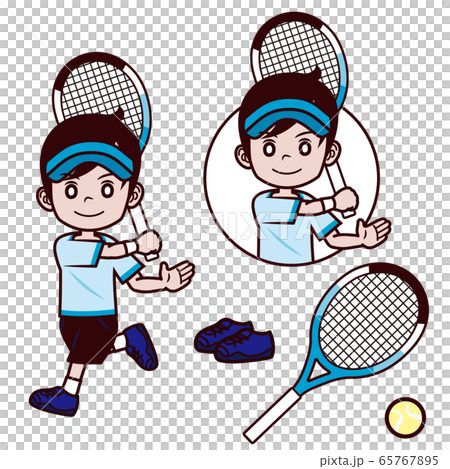 テニス 男の子 サンバイザー フォアハンドストロークのイラスト素材