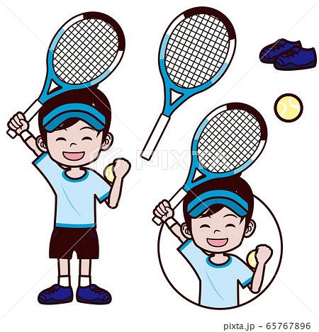 テニス 男の子 サンバイザー 笑顔のイラスト素材