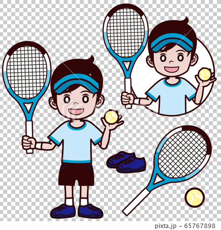 テニス 男の子 サンバイザー 笑顔のイラスト素材