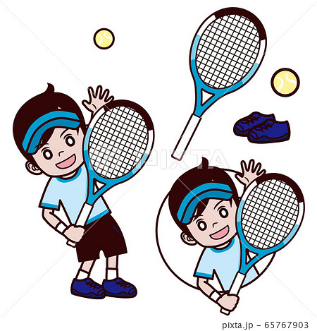 テニス 男の子 サンバイザー サーブトスのイラスト素材