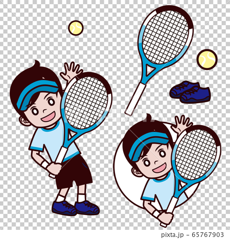 テニス 男の子 サンバイザー サーブトスのイラスト素材