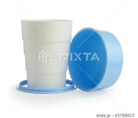 Collapsible plastic cup isolated on white. 65768017