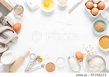 Baking homemade bread on white kitchen worktop Baking homemade bread on white kitchen worktop 65768225