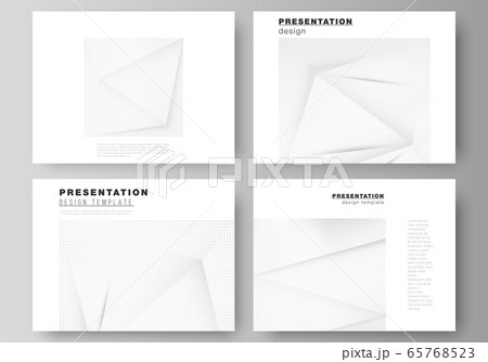 Vector layout of the presentation slides design templates, multipurpose template for presentation brochure, brochure cover. Halftone dotted background with gray dots, abstract gradient background 65768523