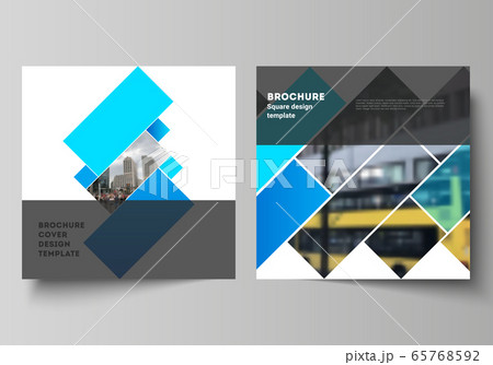 The minimal vector illustration layout of two square format covers design templates for brochure, flyer, magazine. Abstract geometric pattern creative modern blue background with rectangles. The minimal vector illustration layout of two square format covers design templates for brochure, flyer, magazine. Abstract geometric pattern creative modern blue background with rectangles. 65768592