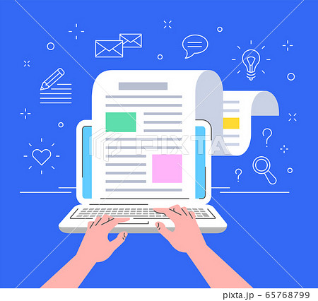 Blogger typing new post in blog flat line concept 65768799