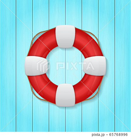 vector illustration of red lifebuoy on wood background 65768996