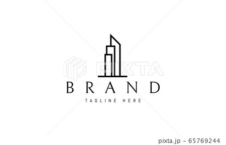 Vector logo on which an abstract image of three modern tall buildings. 65769244