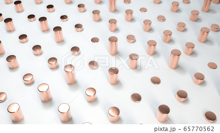 Copper or golden geometric elements on white background. Abstract 3d illustration in minimalism style 65770562