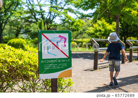公園　喫煙のマナー掲示 65772689