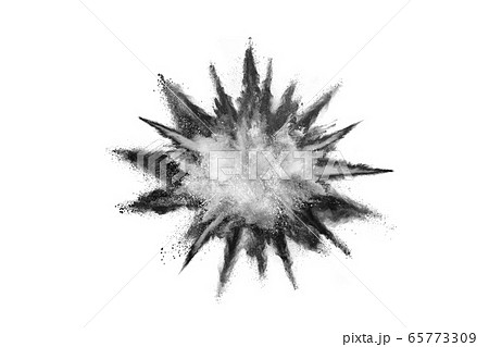 Particles of charcoal on white background,abstract powder splatted on white background,Freeze motion of black powder exploding or throwing black powder. 65773309
