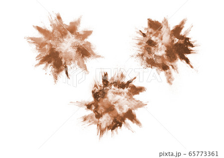 Brown color powder explosion on white background. Colored cloud. Colorful dust explode. Paint Holi. Brown color powder explosion on white background. Colored cloud. Colorful dust explode. Paint Holi. 65773361