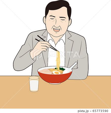 ラーメンを食べる男性サラリーマンのイラスト素材