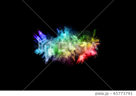 abstract colored dust explosion on a black background.abstract powder splatted background,Freeze motion of color powder exploding/throwing color powder, multicolored glitter texture. 65773791