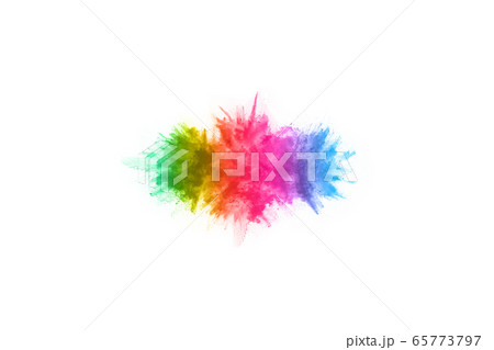 abstract powder splatted background. Colorful powder explosion on white background. Colored cloud. Colorful dust explode. Paint Holi. 65773797