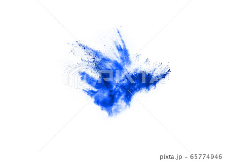 Blue powder explosion on white background. Colored cloud. Colorful dust explode. Paint Holi. 65774946