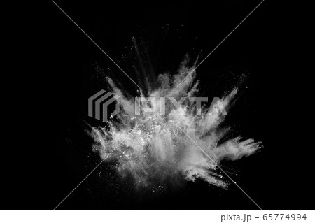 White powder explosion on black background. Colored cloud. Colorful dust explode. Paint Holi. 65774994