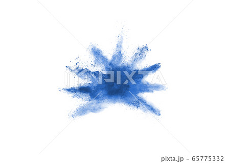 Blue powder explosion on white background. Colored cloud. Colorful dust explode. Paint Holi. 65775332