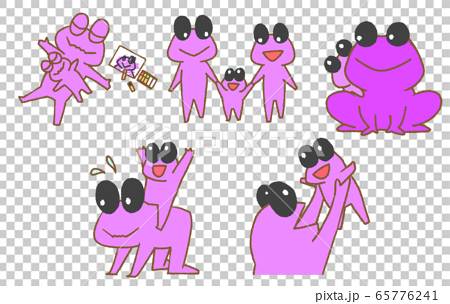カエルの家族のイラスト集 紫色 のイラスト素材