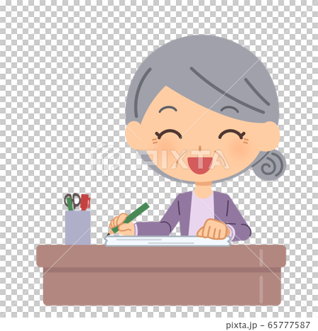 Elderly woman brushwork 65777587